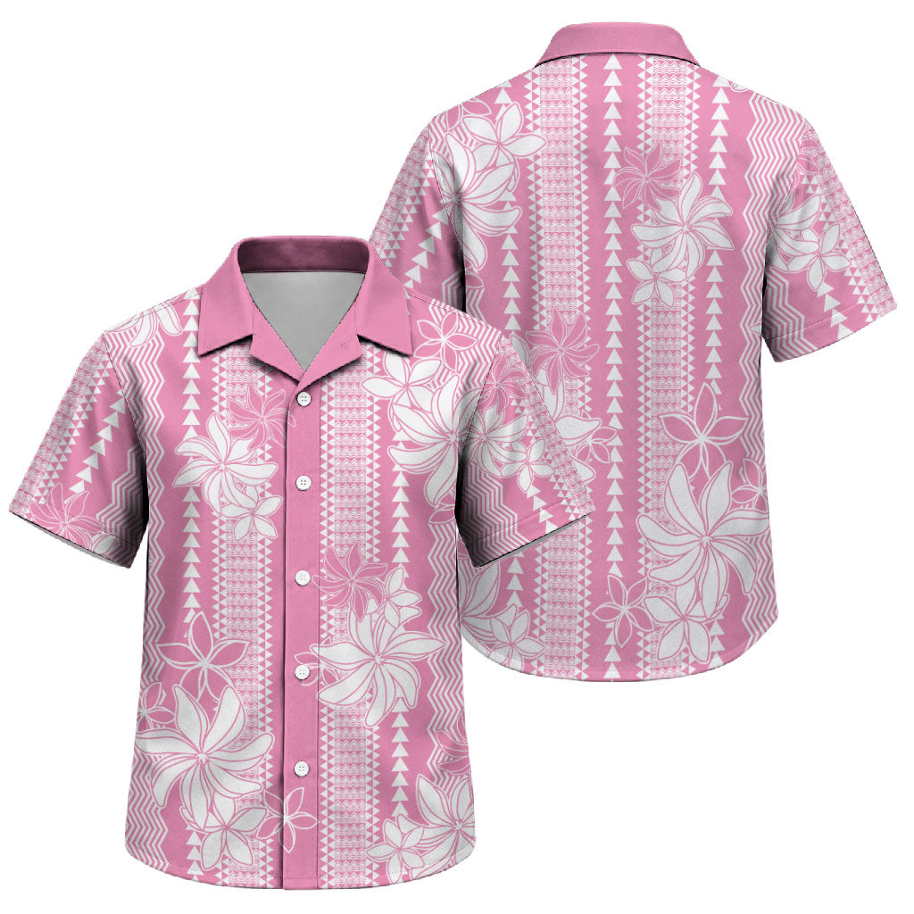 Hawaii Kakau Tribal Family Matching Short Sleeve Bodycon Dress and Hawaiian Shirt With Pink Tiare LT05 - Polynesian Pride