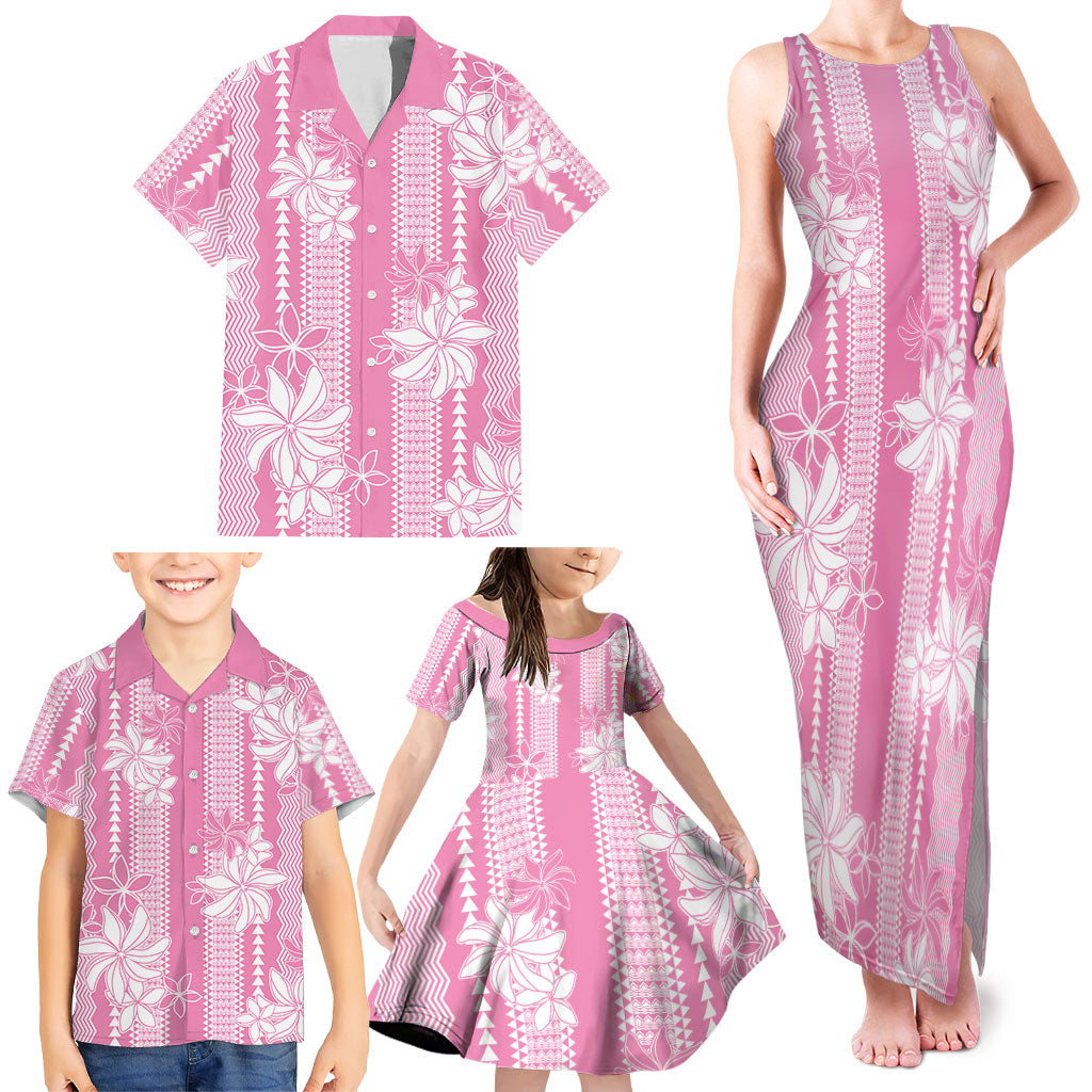 Hawaii Kakau Tribal Family Matching Tank Maxi Dress and Hawaiian Shirt With Pink Tiare LT05 - Polynesian Pride