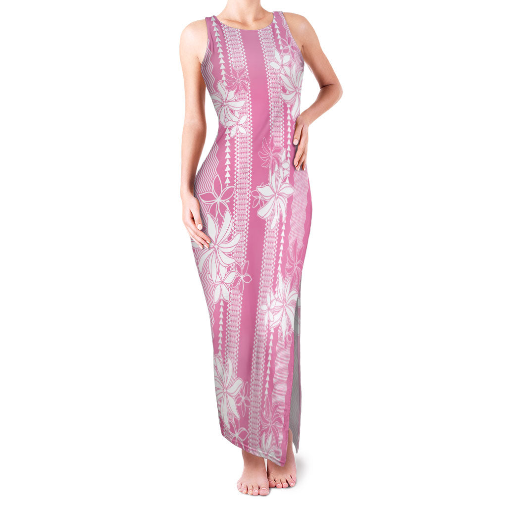 Hawaii Kakau Tribal Family Matching Tank Maxi Dress and Hawaiian Shirt With Pink Tiare
