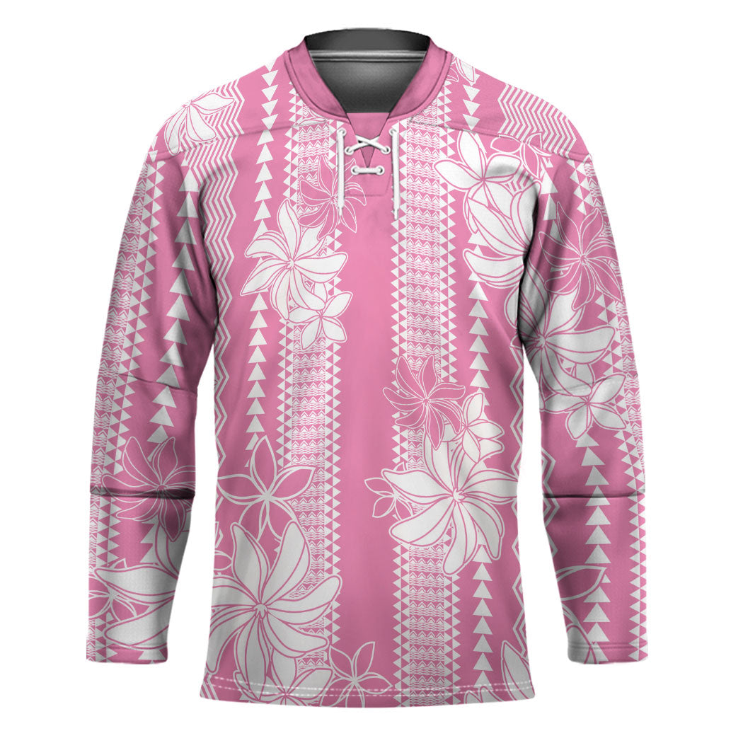 Hawaii Kakau Tribal Hockey Jersey With Pink Tiare