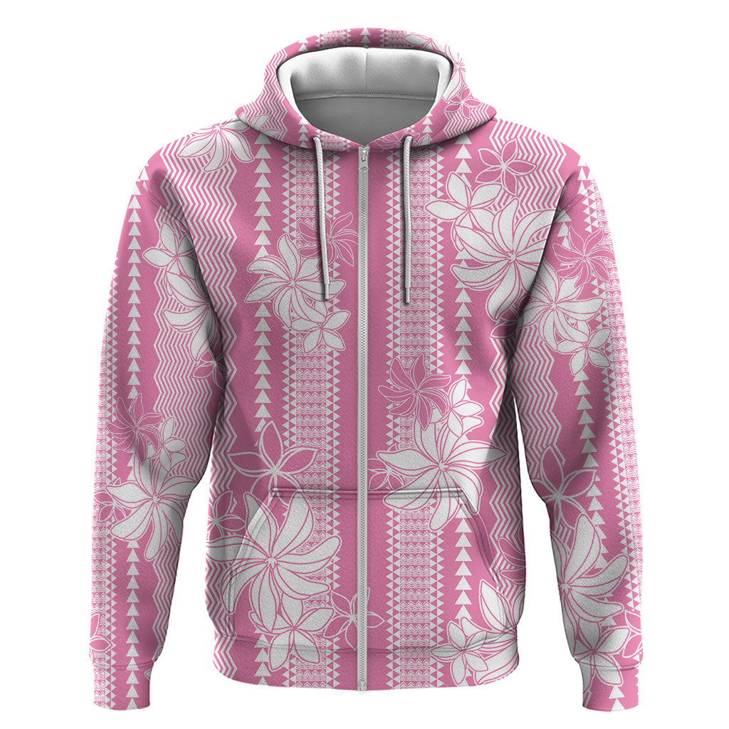 Hawaii Kakau Tribal Hoodie With Pink Tiare LT05 Zip Hoodie Pink - Polynesian Pride