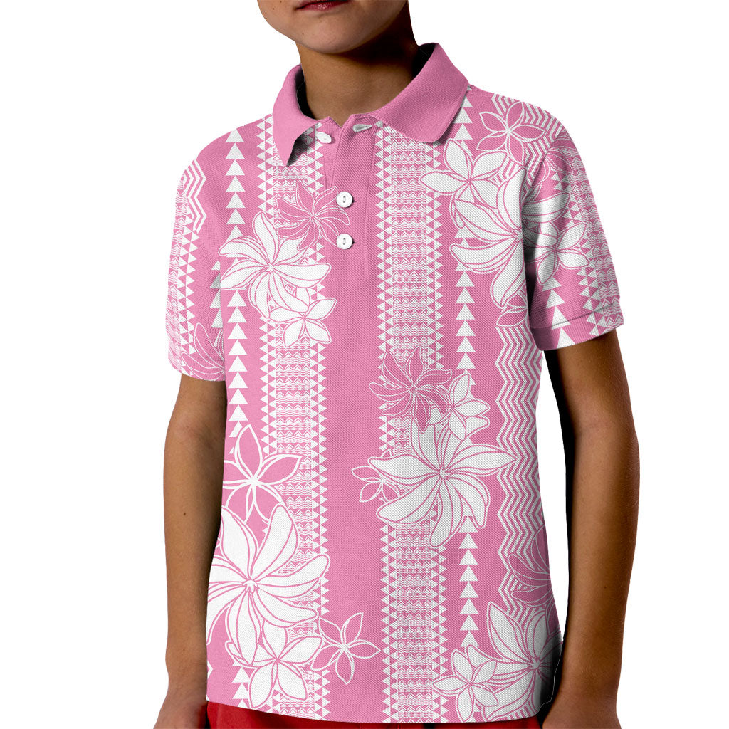 Hawaii Kakau Tribal Kid Polo Shirt With Pink Tiare LT05 Kid Pink - Polynesian Pride