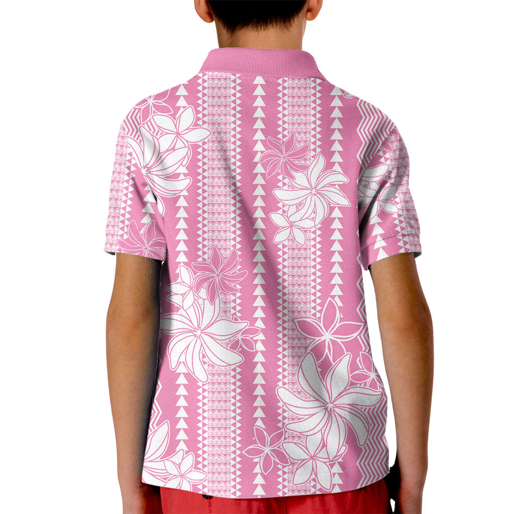 Hawaii Kakau Tribal Kid Polo Shirt With Pink Tiare