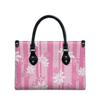 Hawaii Kakau Tribal Leather Bag With Pink Tiare LT05 - Polynesian Pride
