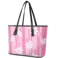Hawaii Kakau Tribal Leather Tote Bag With Pink Tiare LT05 - Polynesian Pride