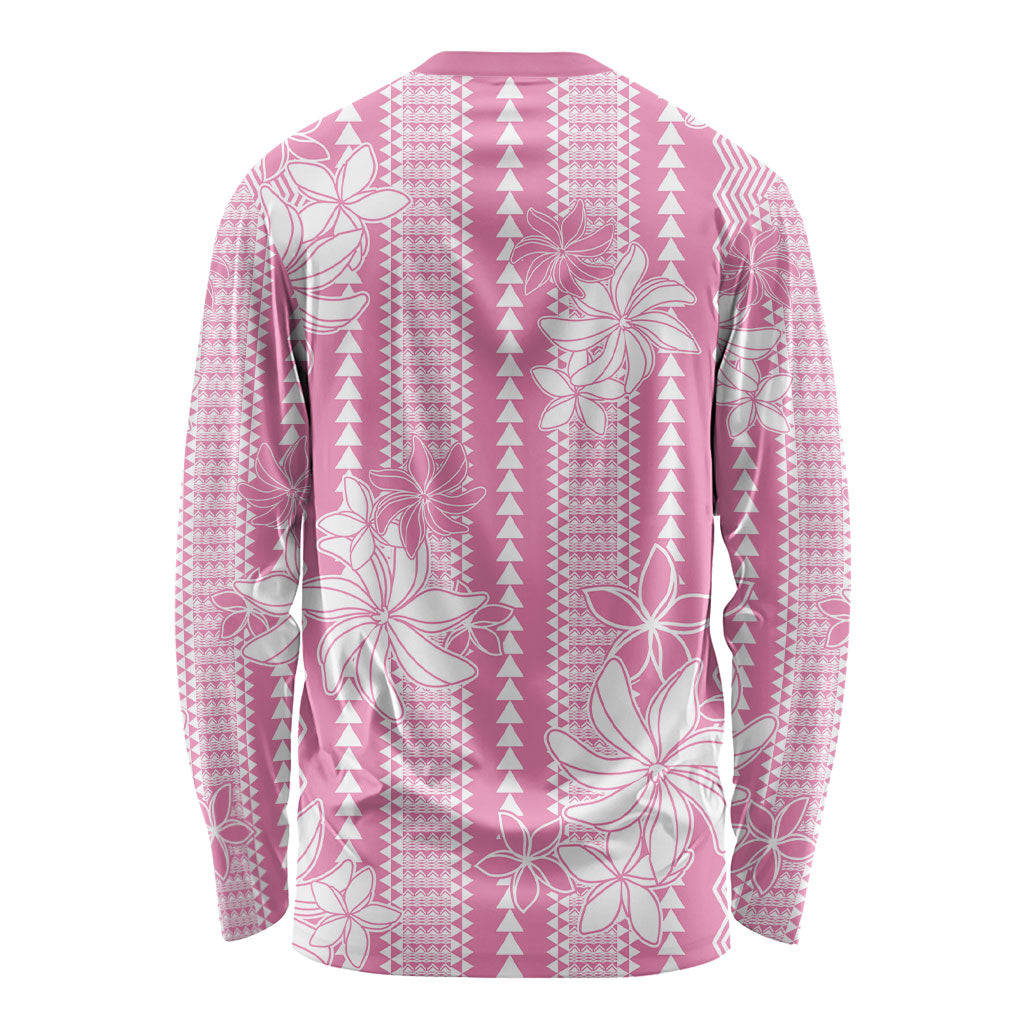 Hawaii Kakau Tribal Long Sleeve Shirt With Pink Tiare LT05 - Polynesian Pride