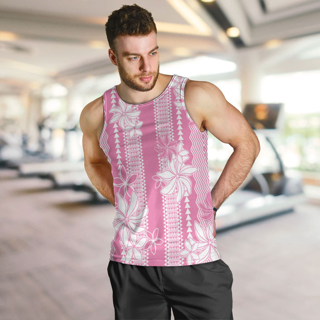 Hawaii Kakau Tribal Men Tank Top With Pink Tiare LT05 Pink - Polynesian Pride