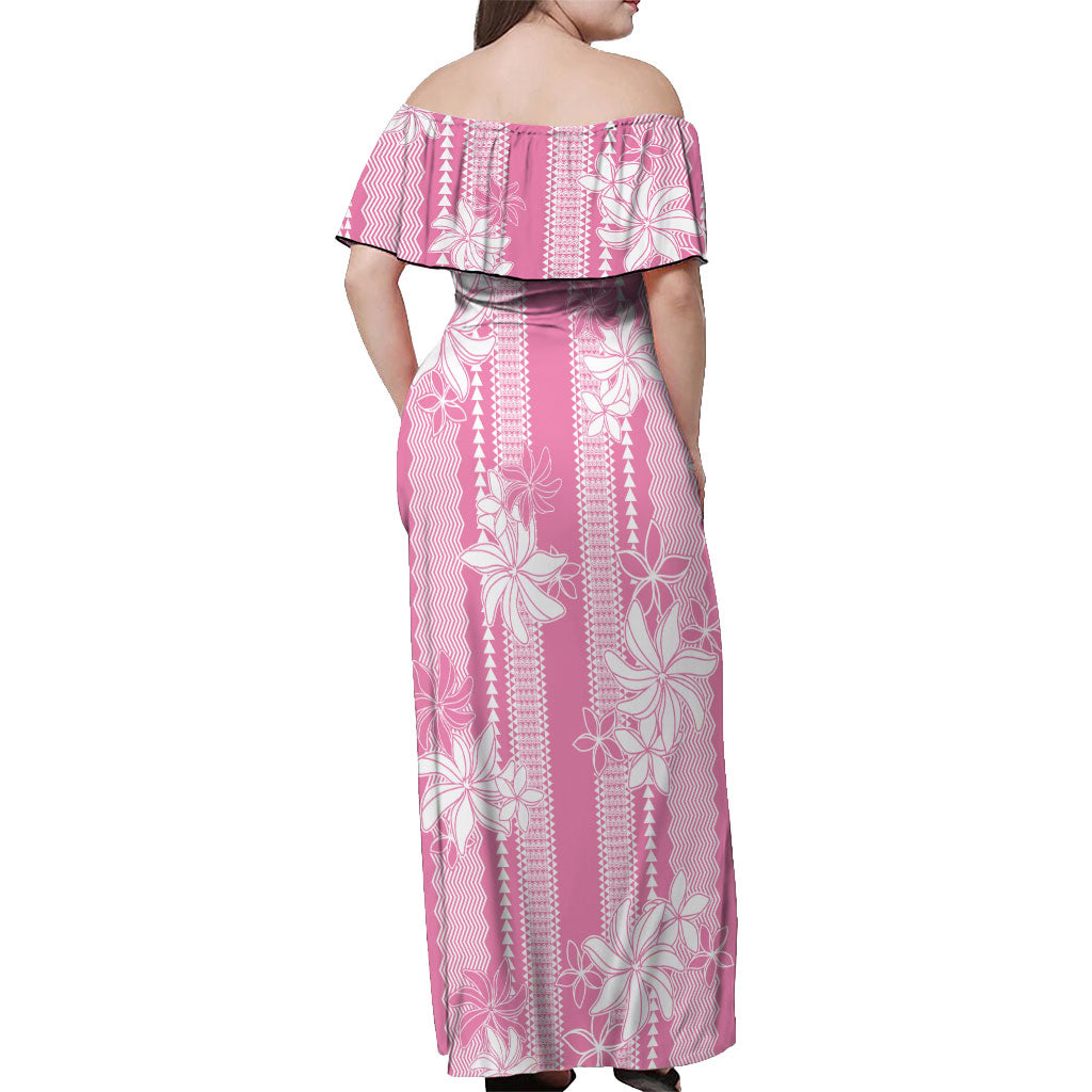 Hawaii Kakau Tribal Off Shoulder Maxi Dress With Pink Tiare