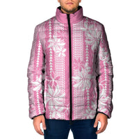 Hawaii Kakau Tribal Padded Jacket With Pink Tiare LT05 Men Pink - Polynesian Pride