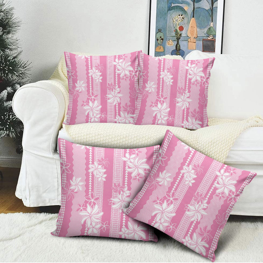 Hawaii Kakau Tribal Pillow Cover With Pink Tiare LT05 - Polynesian Pride
