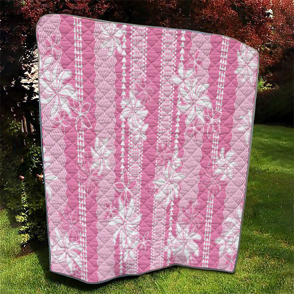 Hawaii Kakau Tribal Quilt With Pink Tiare