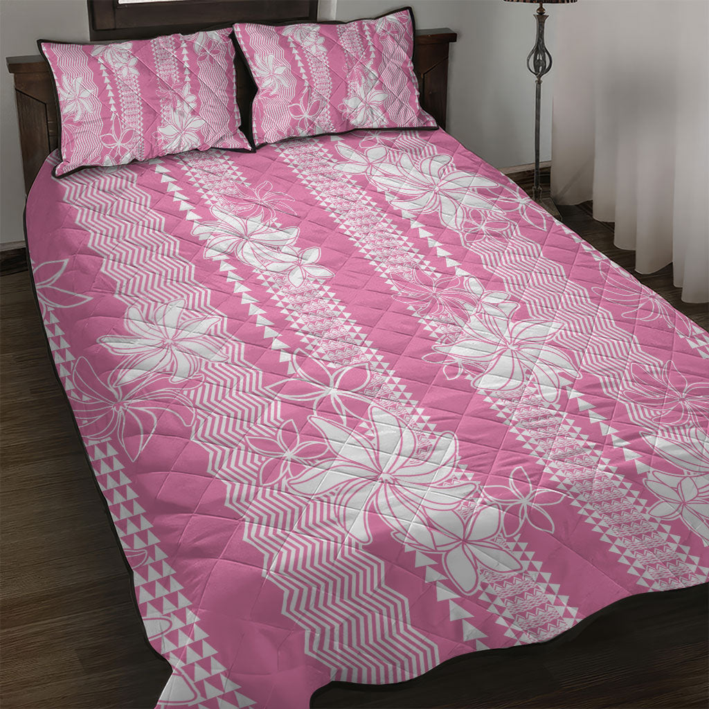 Hawaii Kakau Tribal Quilt Bed Set With Pink Tiare LT05 Pink - Polynesian Pride