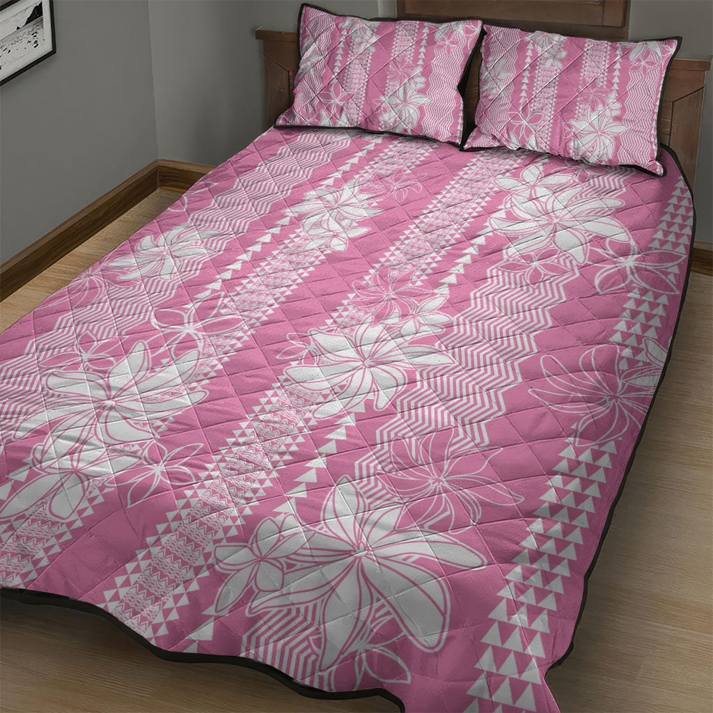Hawaii Kakau Tribal Quilt Bed Set With Pink Tiare LT05 - Polynesian Pride