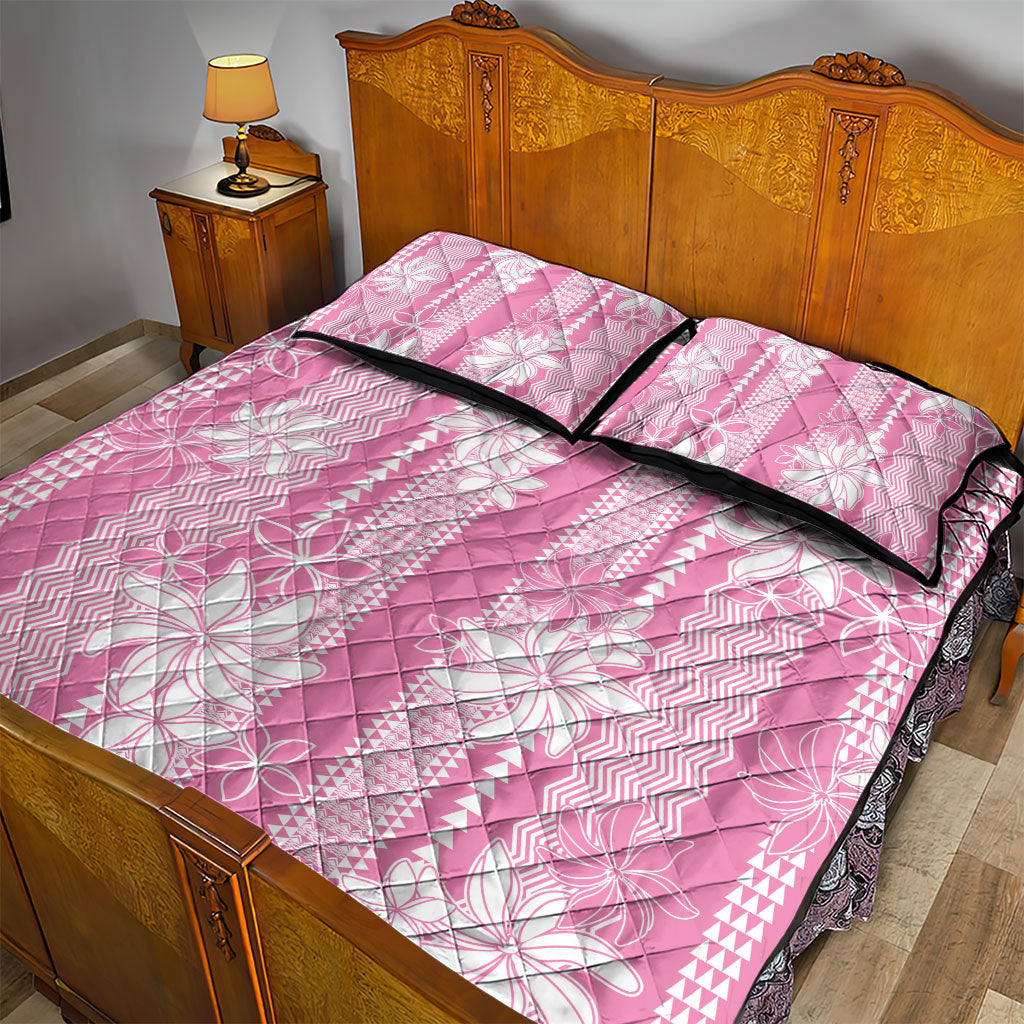 Hawaii Kakau Tribal Quilt Bed Set With Pink Tiare LT05 - Polynesian Pride