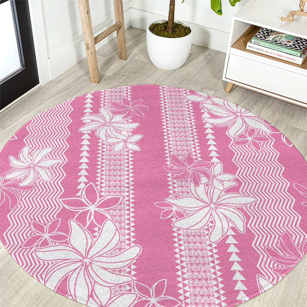 Hawaii Kakau Tribal Round Carpet With Pink Tiare LT05 Pink - Polynesian Pride