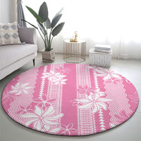 Hawaii Kakau Tribal Round Carpet With Pink Tiare LT05 - Polynesian Pride