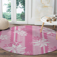 Hawaii Kakau Tribal Round Carpet With Pink Tiare LT05 - Polynesian Pride