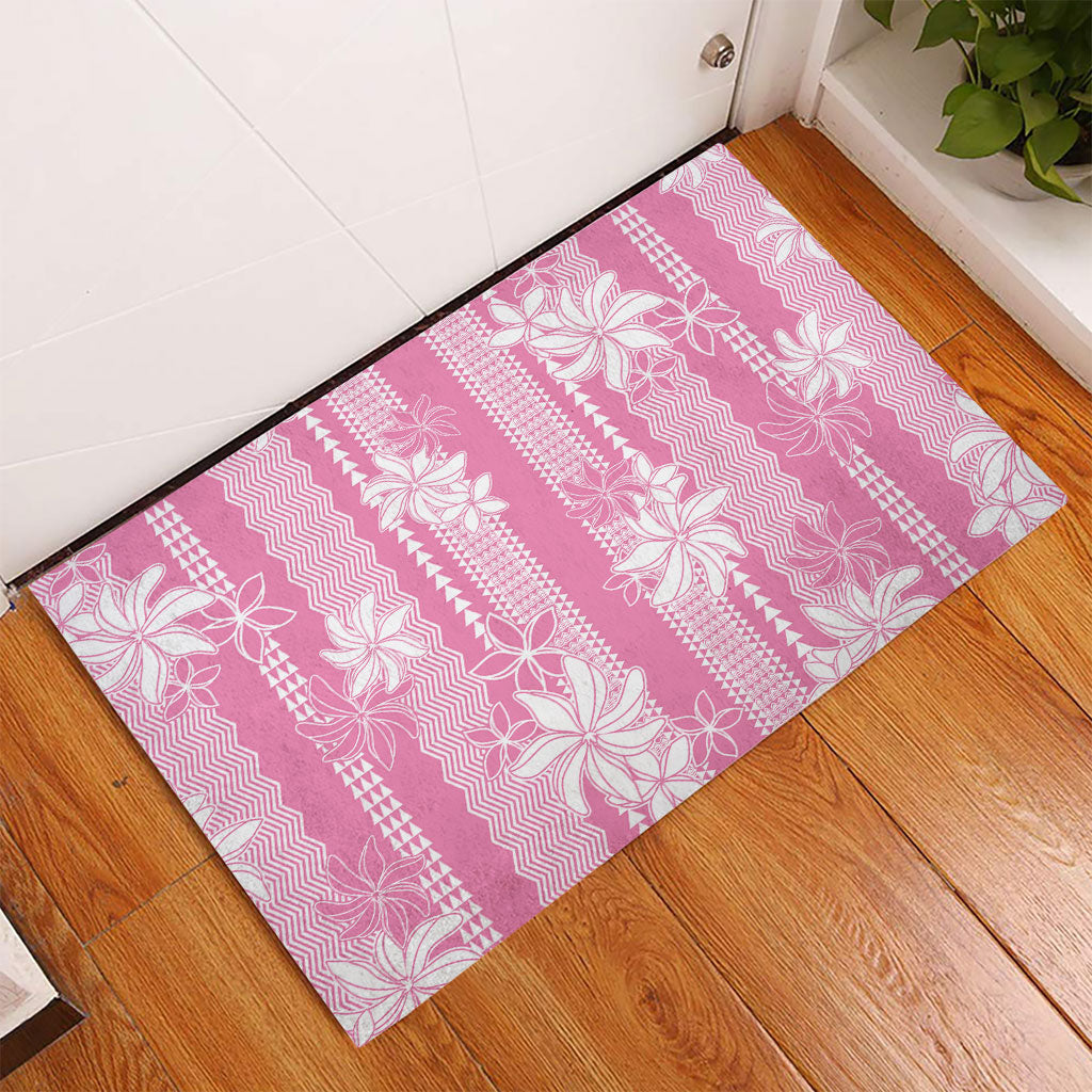 Hawaii Kakau Tribal Rubber Doormat With Pink Tiare LT05 - Polynesian Pride