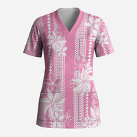 Hawaii Kakau Tribal Scrub Top With Pink Tiare LT05 Adult Pink - Polynesian Pride