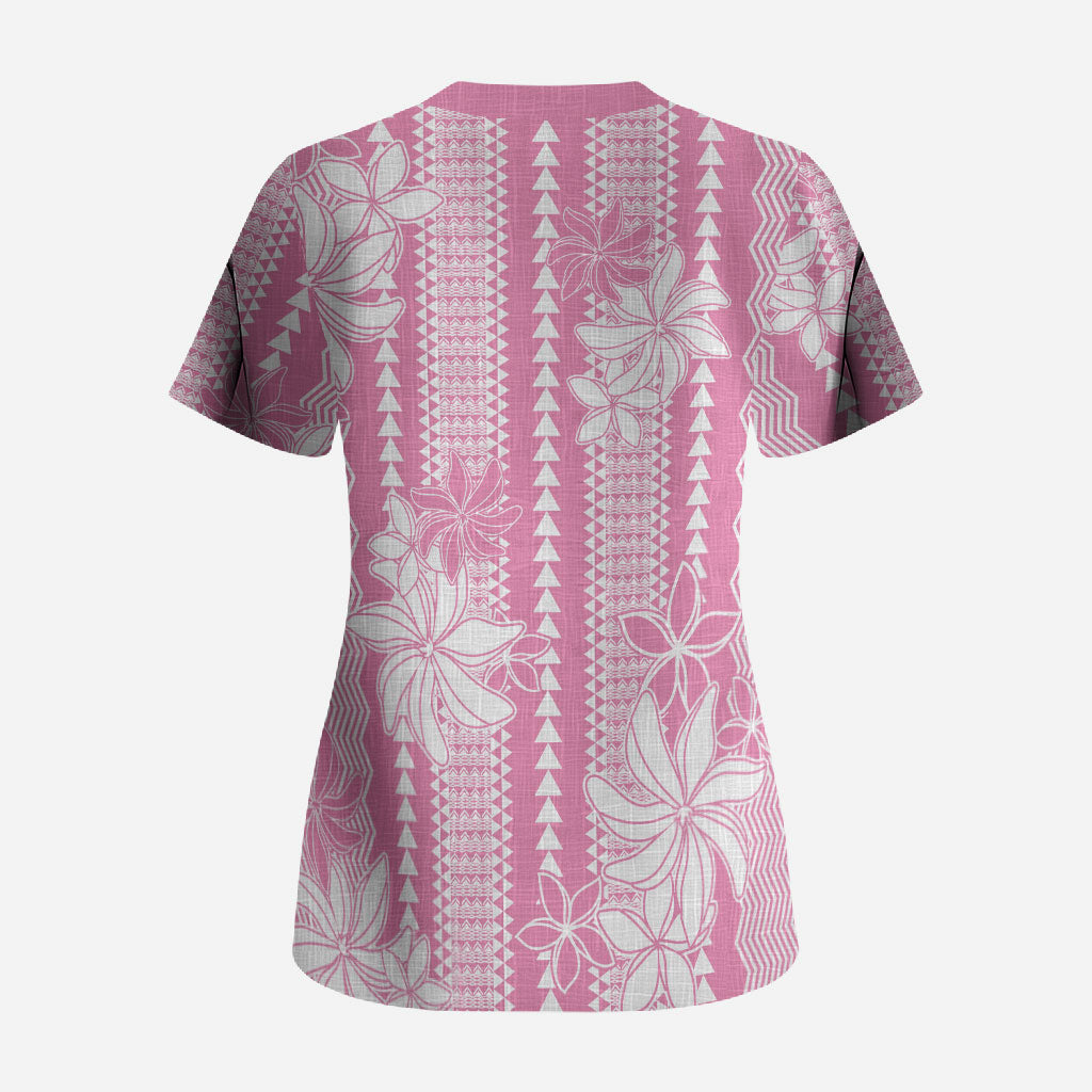 Hawaii Kakau Tribal Scrub Top With Pink Tiare LT05 - Polynesian Pride