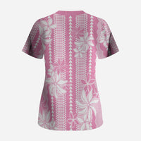 Hawaii Kakau Tribal Scrub Top With Pink Tiare LT05 - Polynesian Pride