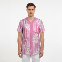 Hawaii Kakau Tribal Scrub Top With Pink Tiare LT05 - Polynesian Pride