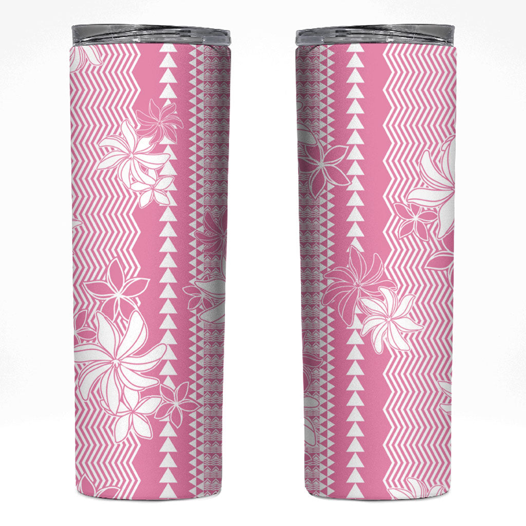 Hawaii Kakau Tribal Skinny Tumbler With Pink Tiare LT05 Pink - Polynesian Pride