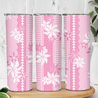 Hawaii Kakau Tribal Skinny Tumbler With Pink Tiare LT05 - Polynesian Pride