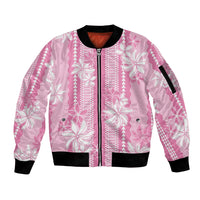 Hawaii Kakau Tribal Sleeve Zip Bomber Jacket With Pink Tiare LT05 Unisex Pink - Polynesian Pride