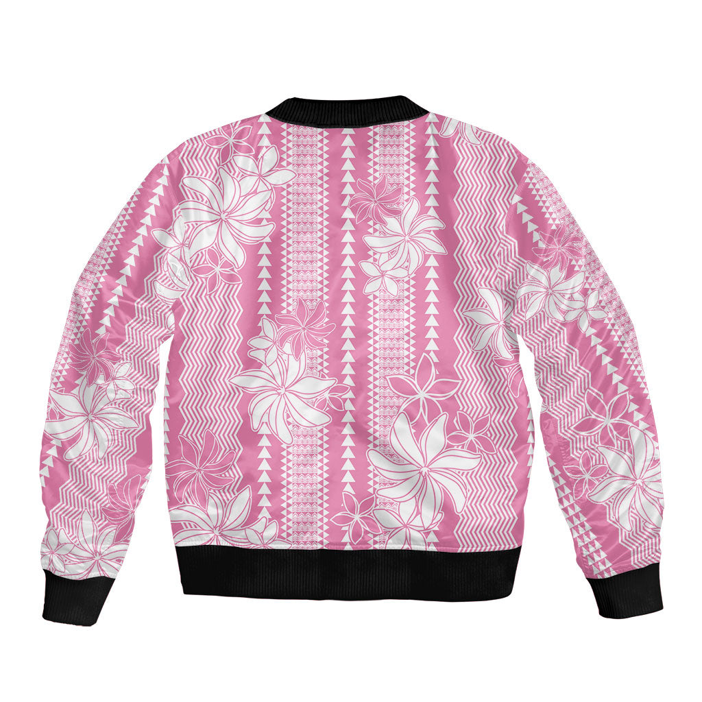 Hawaii Kakau Tribal Sleeve Zip Bomber Jacket With Pink Tiare LT05 - Polynesian Pride