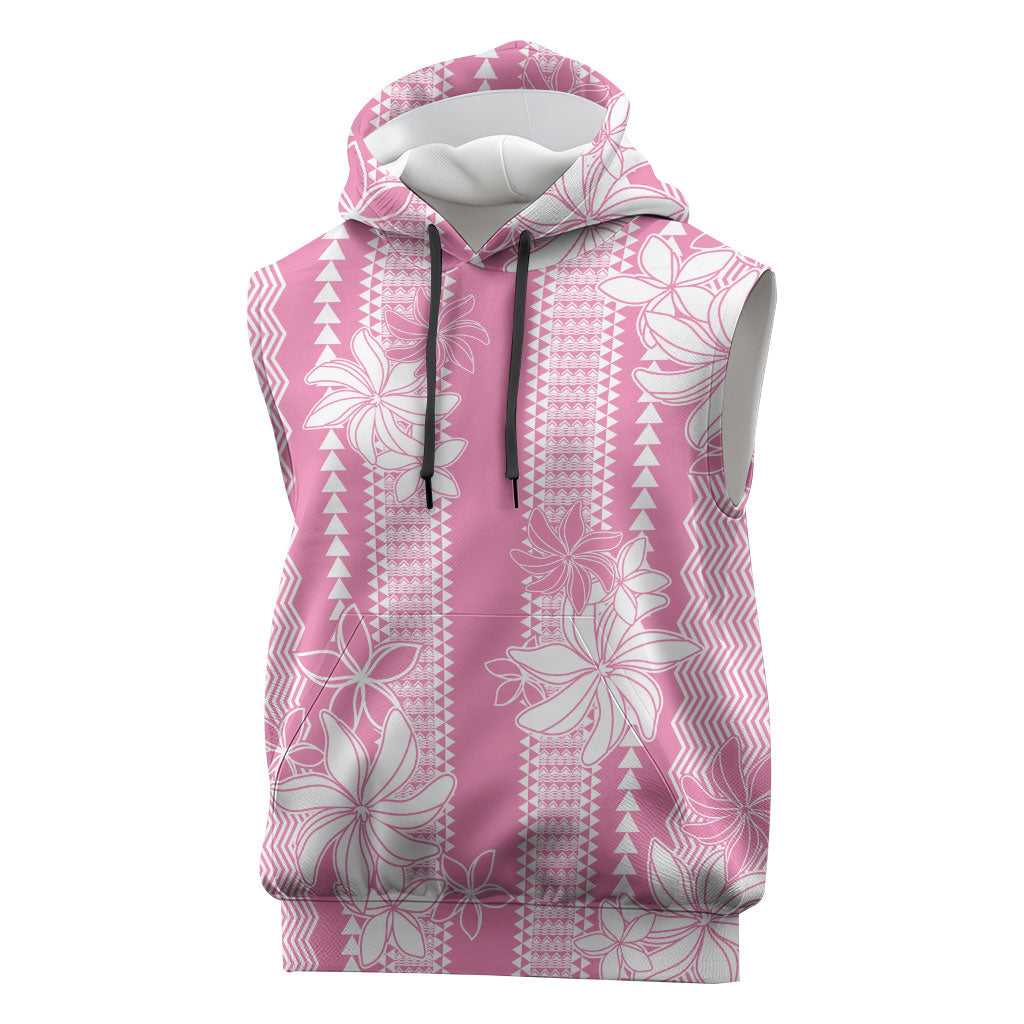 Hawaii Kakau Tribal Sleeveless Hoodie With Pink Tiare LT05 Pink - Polynesian Pride