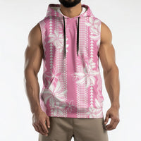 Hawaii Kakau Tribal Sleeveless Hoodie With Pink Tiare LT05 - Polynesian Pride