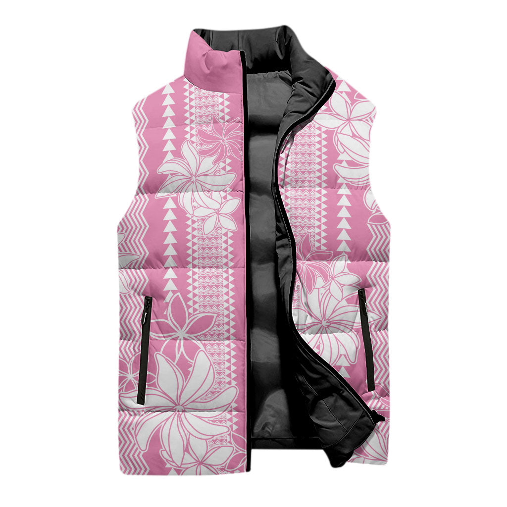 Hawaii Kakau Tribal Sleeveless Puffer Jacket With Pink Tiare LT05 - Polynesian Pride