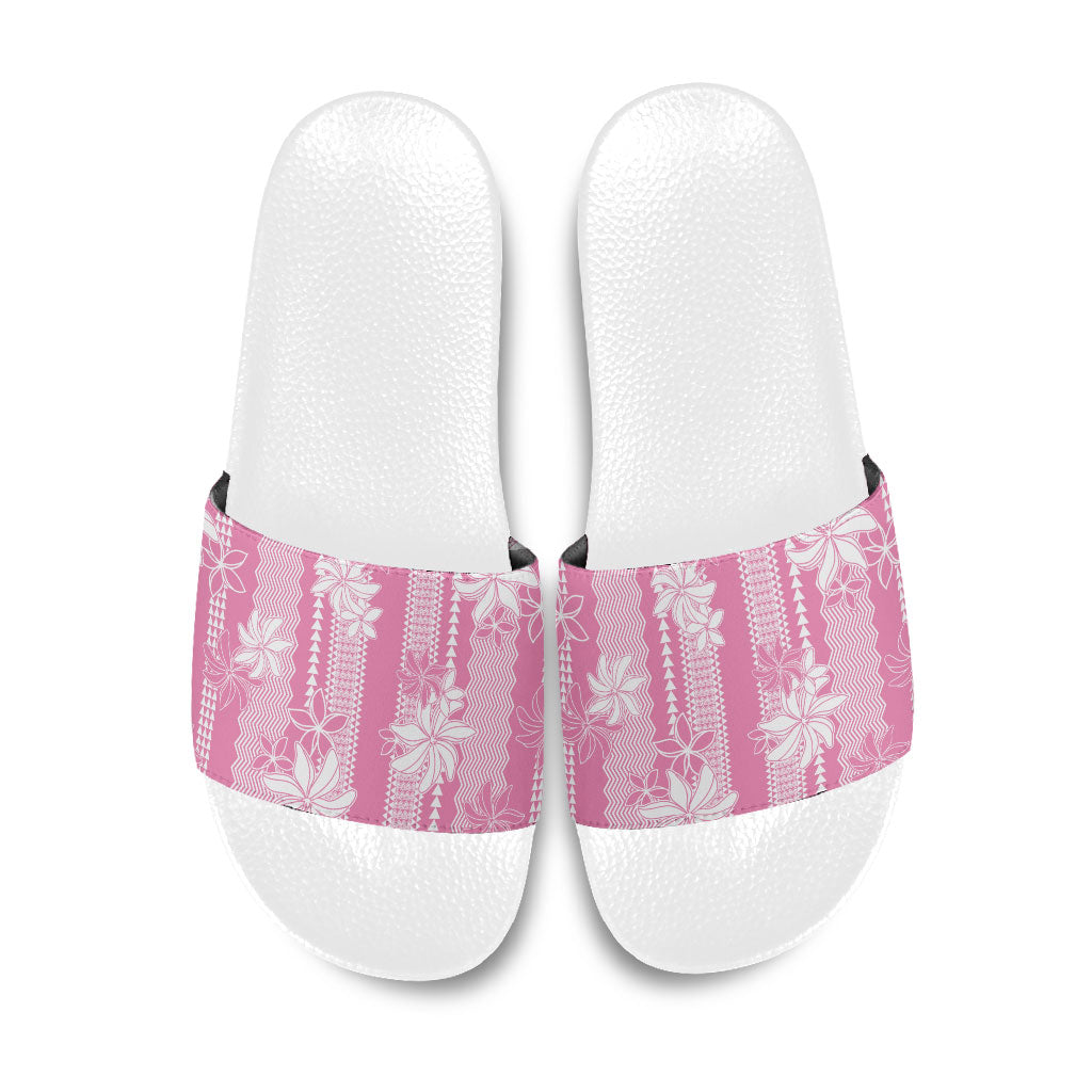 Hawaii Kakau Tribal Slide Sandals With Pink Tiare LT05 Pink - Polynesian Pride