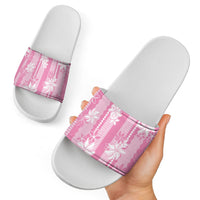 Hawaii Kakau Tribal Slide Sandals With Pink Tiare LT05 - Polynesian Pride