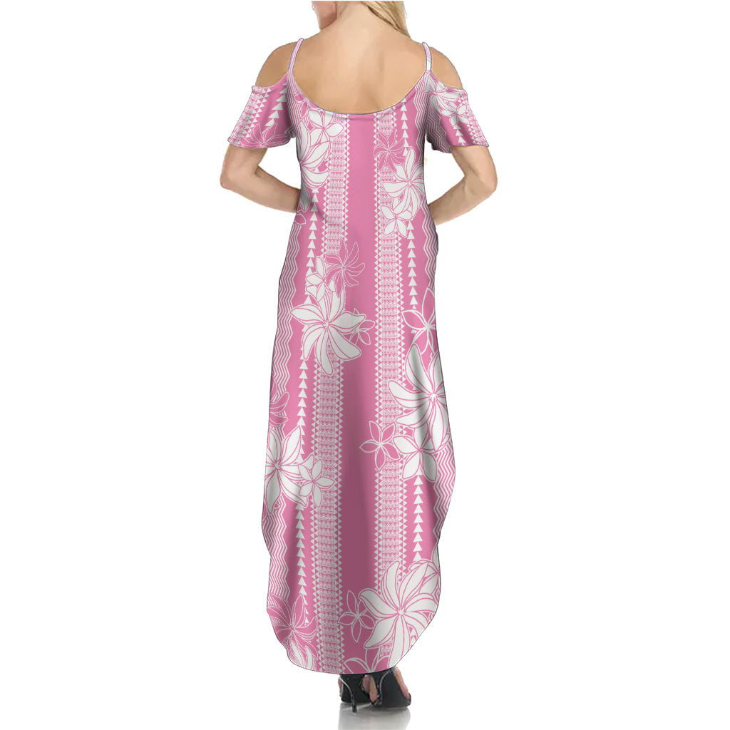 Hawaii Kakau Tribal Summer Maxi Dress With Pink Tiare LT05 - Polynesian Pride