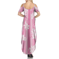 Hawaii Kakau Tribal Summer Maxi Dress With Pink Tiare LT05 - Polynesian Pride
