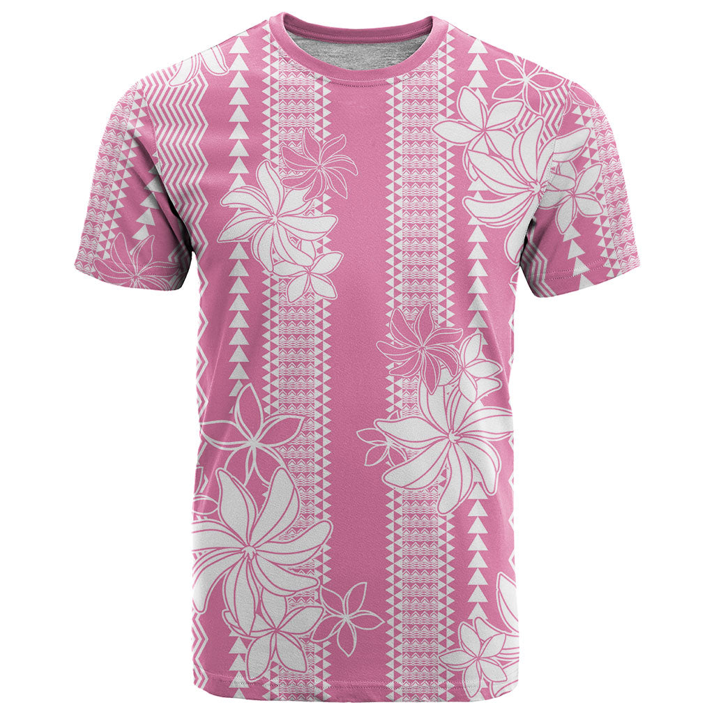 Hawaii Kakau Tribal T Shirt With Pink Tiare LT05 Pink - Polynesian Pride