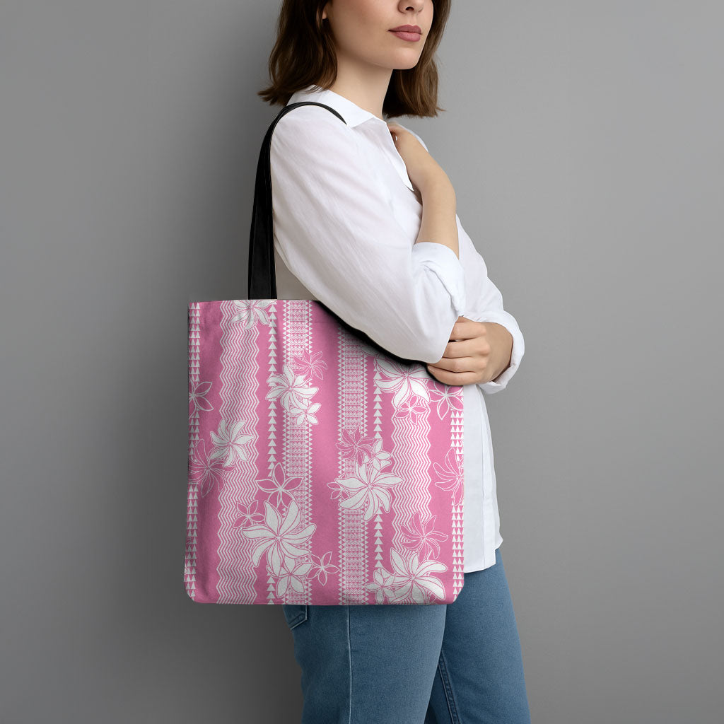 Hawaii Kakau Tribal Tote Bag With Pink Tiare LT05 - Polynesian Pride