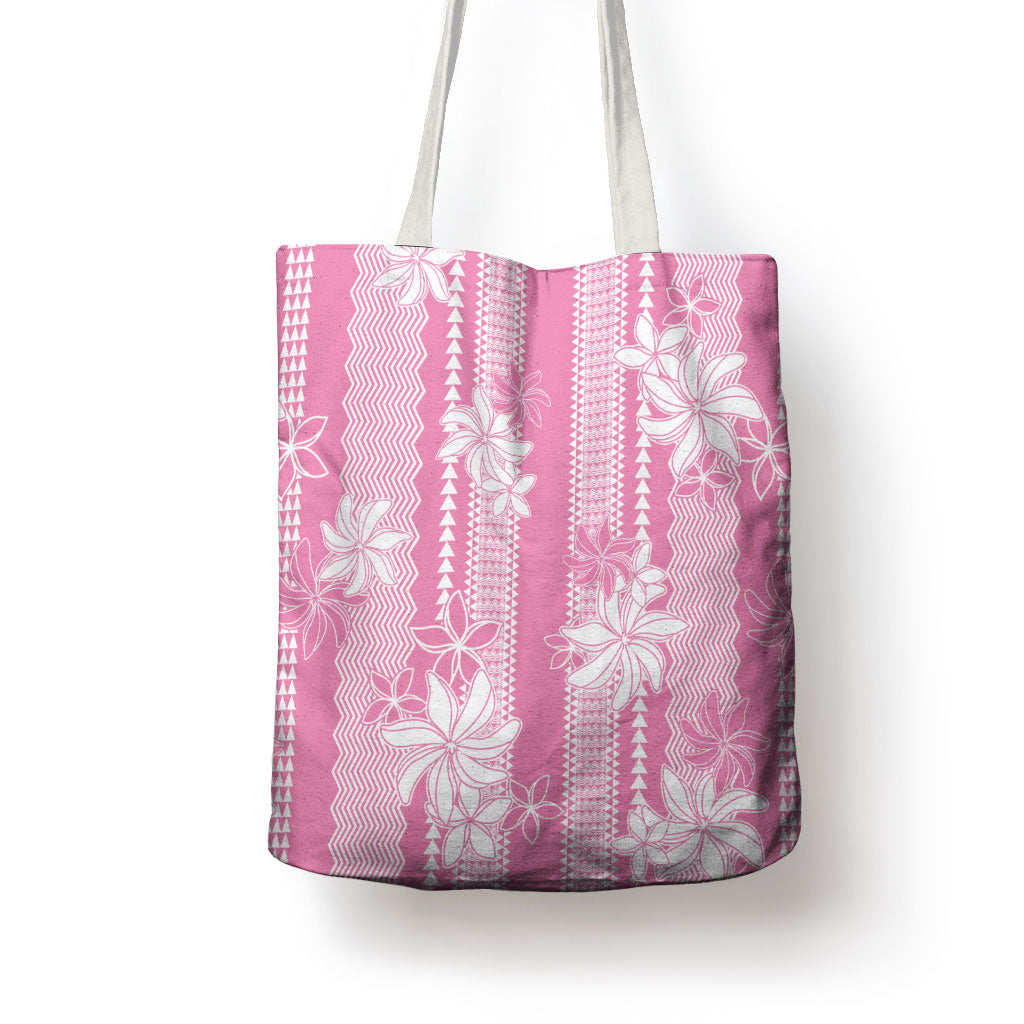 Hawaii Kakau Tribal Tote Bag With Pink Tiare LT05 - Polynesian Pride
