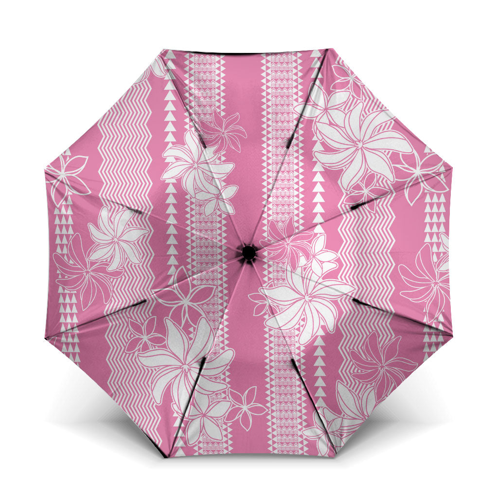 Hawaii Kakau Tribal Umbrella With Pink Tiare LT05 One Size Folded 11.42 inch Opened Diameter 37.4 inch Pink - Polynesian Pride