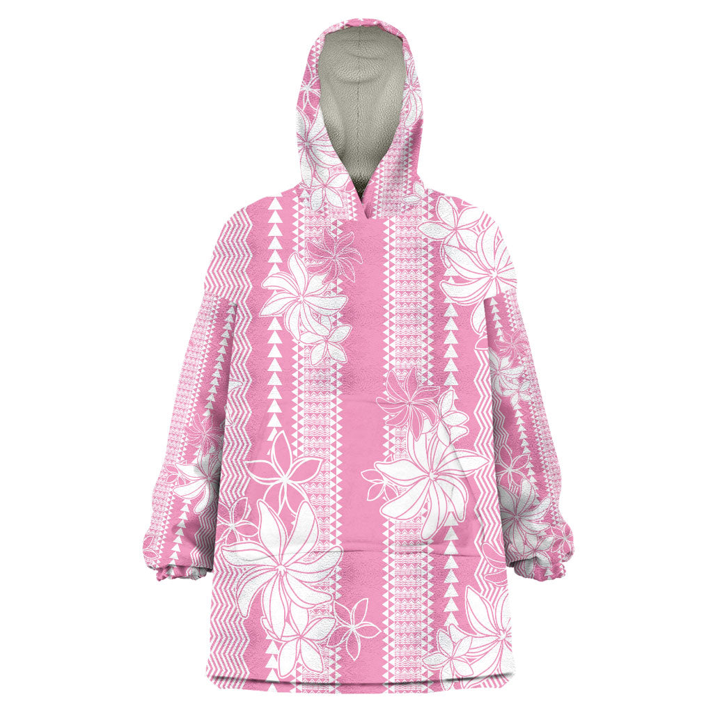 Hawaii Kakau Tribal Wearable Blanket Hoodie With Pink Tiare LT05 One Size Pink - Polynesian Pride