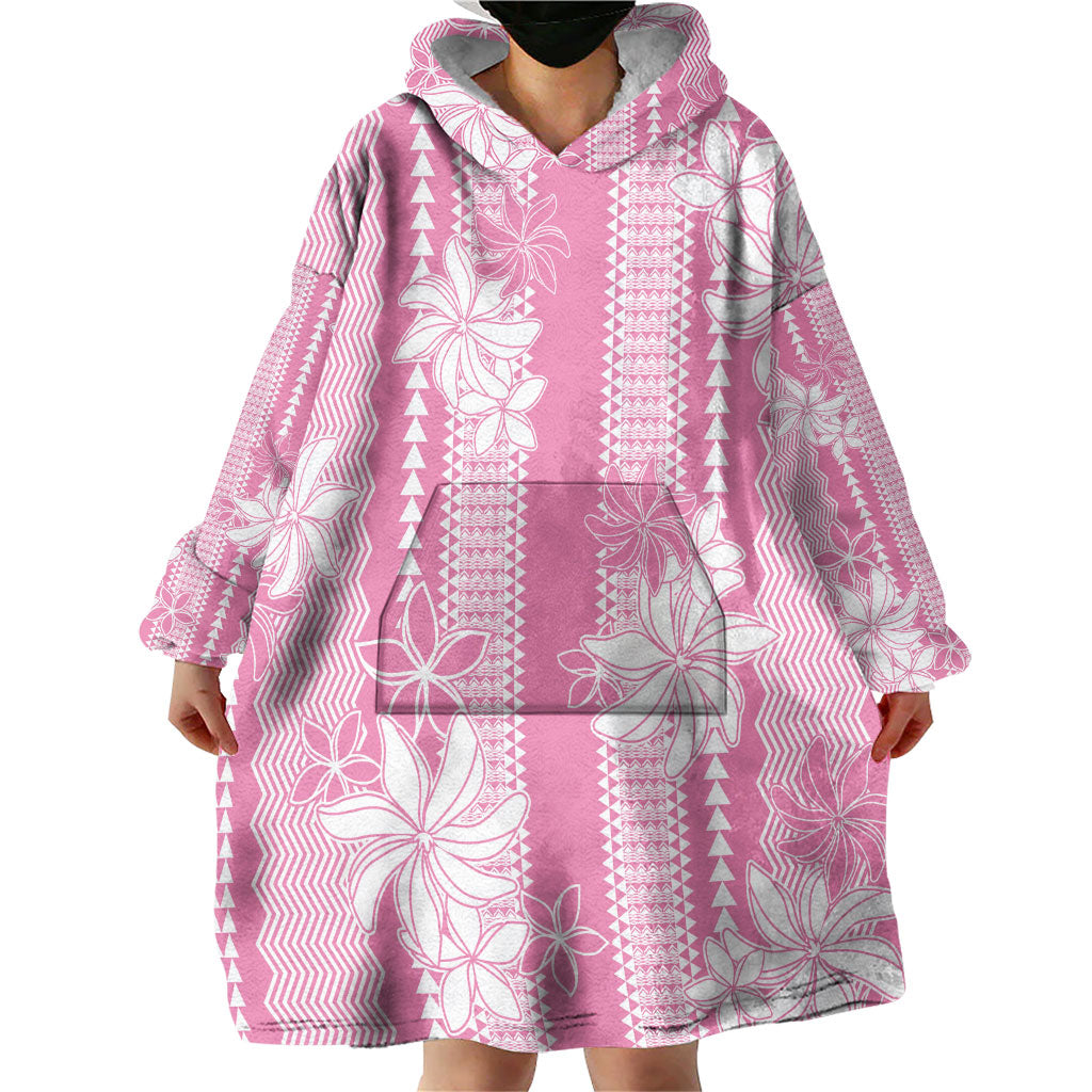 Hawaii Kakau Tribal Wearable Blanket Hoodie With Pink Tiare