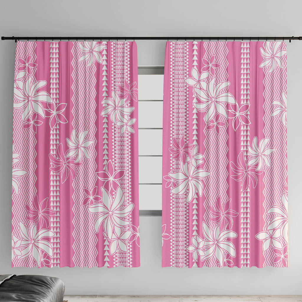 Hawaii Kakau Tribal Window Curtain With Pink Tiare LT05 With Hooks Pink - Polynesian Pride
