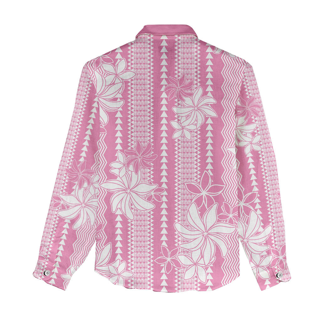Hawaii Kakau Tribal Women Casual Shirt With Pink Tiare LT05 - Polynesian Pride