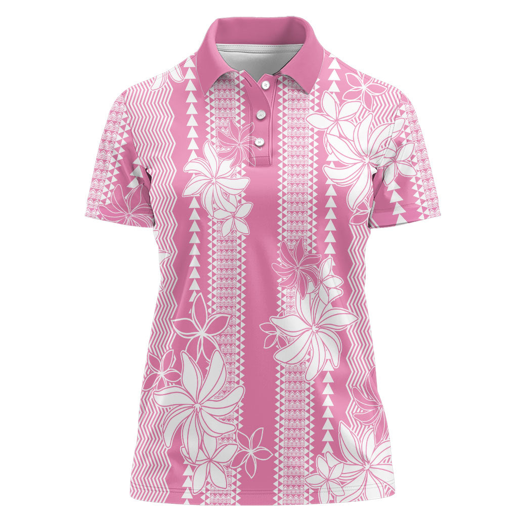 Hawaii Kakau Tribal Women Polo Shirt With Pink Tiare LT05 Female Pink - Polynesian Pride