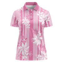 Hawaii Kakau Tribal Women Polo Shirt With Pink Tiare LT05 Female Pink - Polynesian Pride