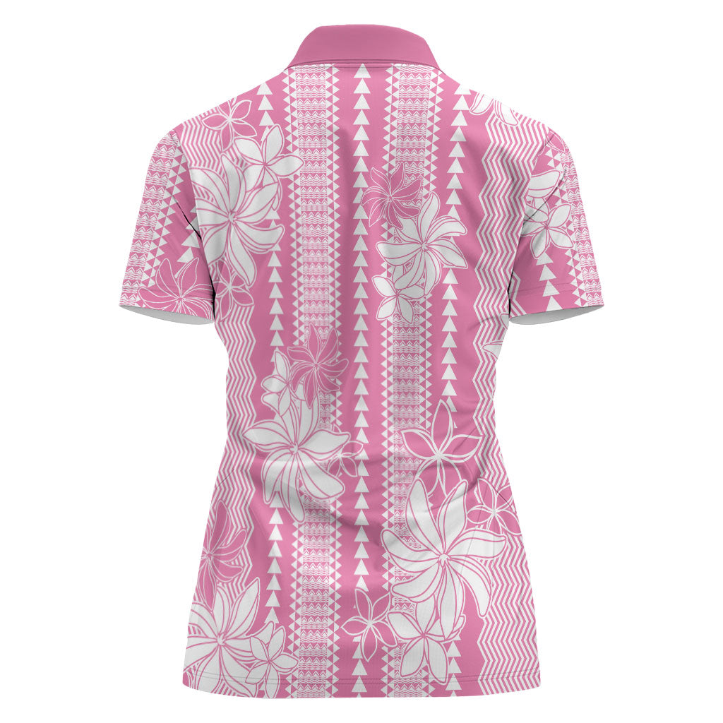 Hawaii Kakau Tribal Women Polo Shirt With Pink Tiare LT05 - Polynesian Pride