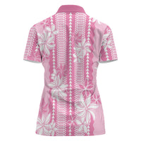 Hawaii Kakau Tribal Women Polo Shirt With Pink Tiare LT05 - Polynesian Pride