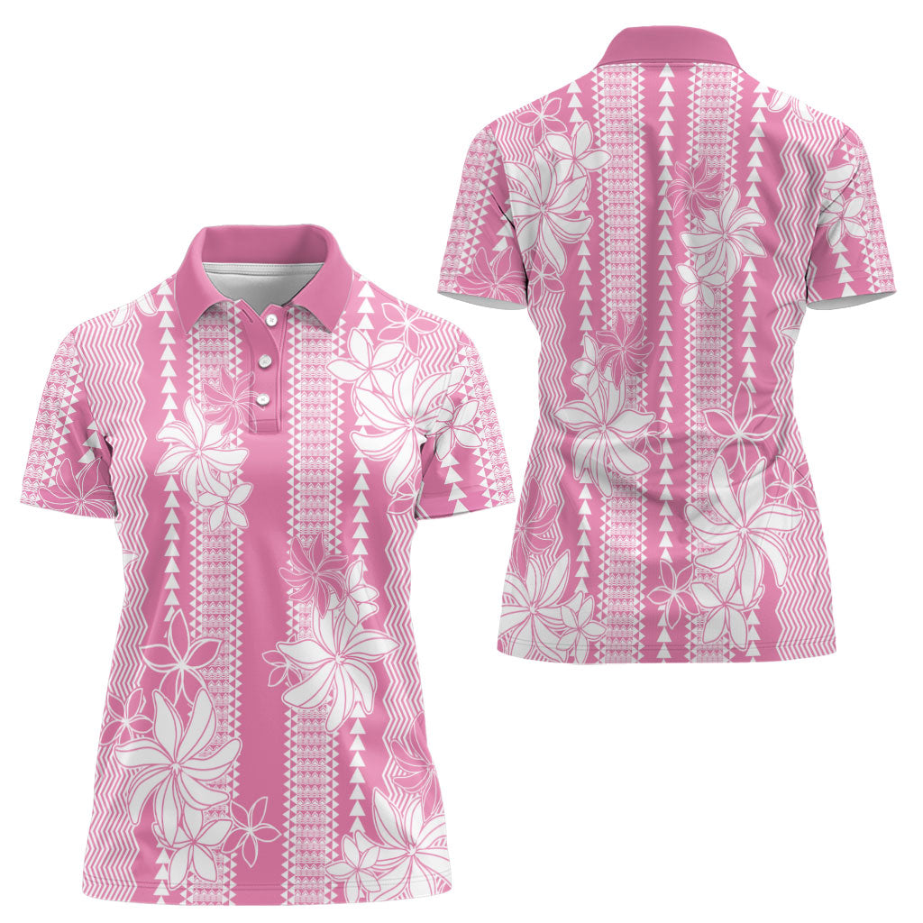 Hawaii Kakau Tribal Women Polo Shirt With Pink Tiare LT05 - Polynesian Pride